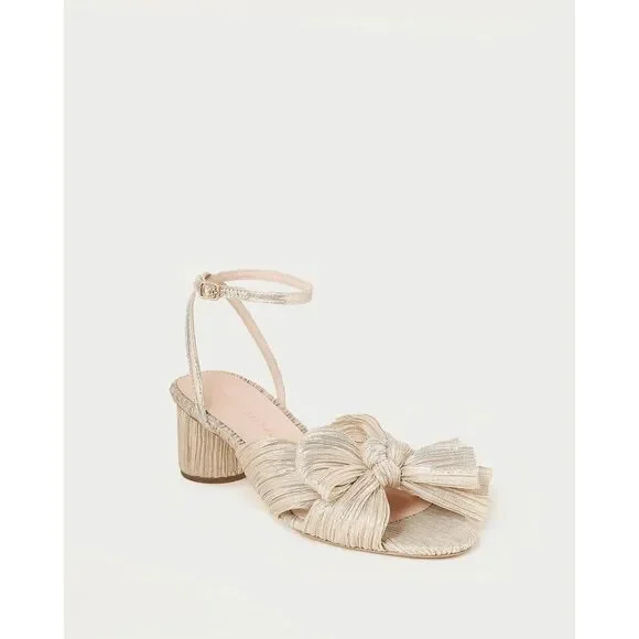 Loeffler Randall Dahlia Platinum Pleated Bow Heel Size 8.5 $450 - Picture 3 of 15